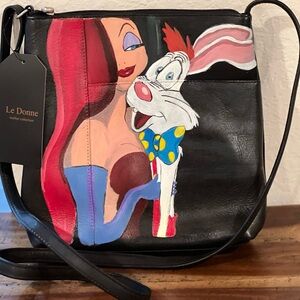 Le Donne leather hand painted Roger Rabbit and Jessica crossbody.